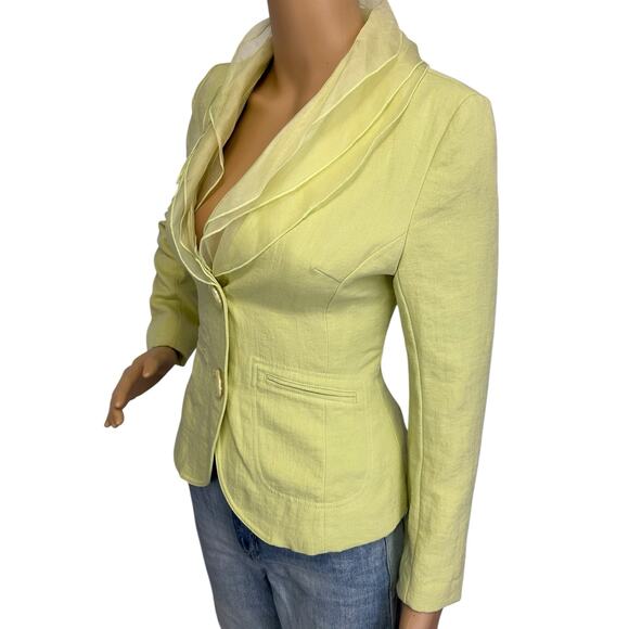 Vintage Y2K Marc Jacobs Blazer Jacket Chartreuse Green Yellow Ruffle Size 2 - Picture 4 of 10